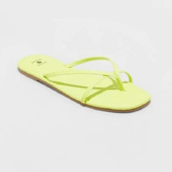 Shade & Shore Mackenzie Skinny Strap Flip Flop Sandals Lime 7 - Picture 2 of 5